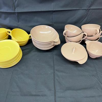 Mid-Century Yellow Laguna Melmac Lot Light Brown Winged Plastic Dinnerware