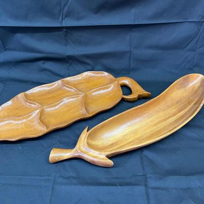 Two Vintage Wooden Charcuterie Boards Mid Century 18'" and 21"