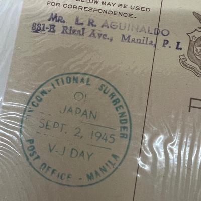 1945 Sept 2 Postcard Phillipines Manila Stamp Collection