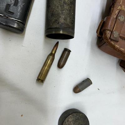 WW 2 German Ammo Belt Holder German Gun Cleaning Box Insignia Swastika and Ammo Container Cylinder