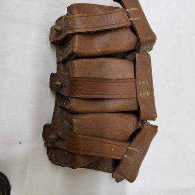 WW 2 German Ammo Belt Holder German Gun Cleaning Box Insignia Swastika and Ammo Container Cylinder