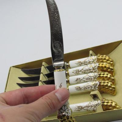Vintage Set of Royal Crown Derby Gold Vine 6 Piece Knives