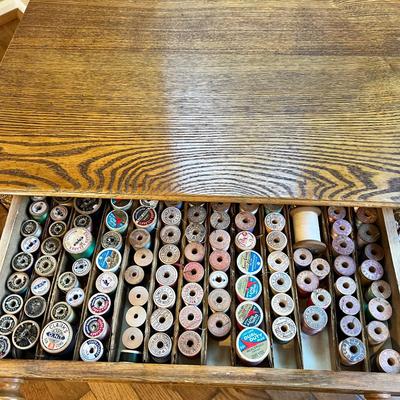 Antique George Clark Oak Spool Sewing Cabinet 4 Drawers