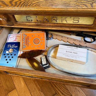 Antique George Clark Oak Spool Sewing Cabinet 4 Drawers