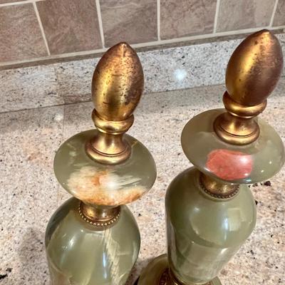 Pair of Antique French Gilt Metal & Onyx Urns