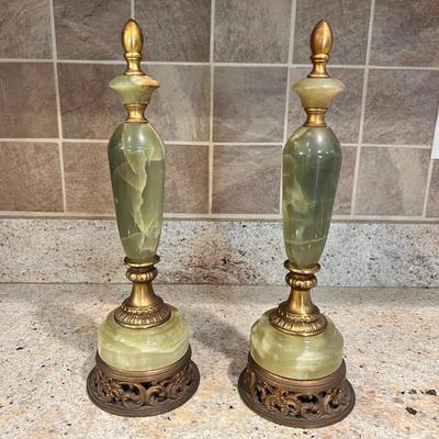 Pair of Antique French Gilt Metal & Onyx Urns