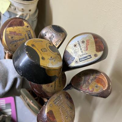 Vintage Wooden Golf Clubs and Bag