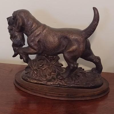 Heavy Resin Bronze Finish Dog with Pup Statuette