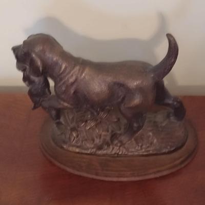 Heavy Resin Bronze Finish Dog with Pup Statuette
