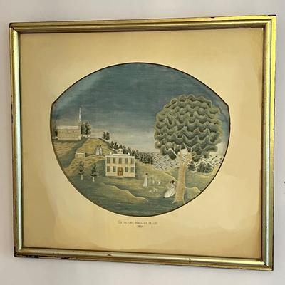 1852 Antique Framed Embroidery Hand Stitched Art Catherine Mallard Pease