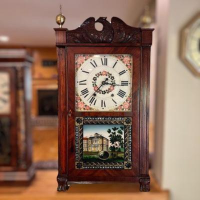Antique 1825 Hopkins & Alfred  Pillar & Scroll Transitional Mahogany Mantle Clock w/paperwork