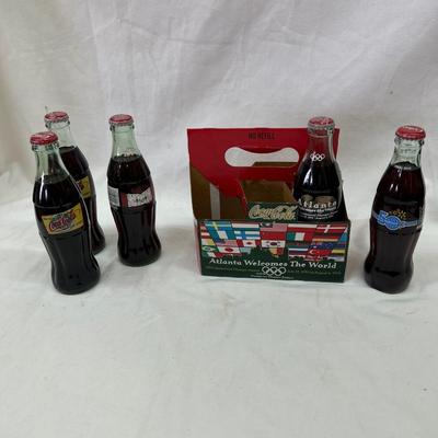 Vintage '96 Coca Cola Coke Carrier, '98 Elvis Coke Glass Bottle, '96 Las Vegas Bottle, Walmart 50 Anniversary '20 Bottle