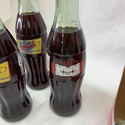 Vintage '96 Coca Cola Coke Carrier, '98 Elvis Coke Glass Bottle, '96 Las Vegas Bottle, Walmart 50 Anniversary '20 Bottle