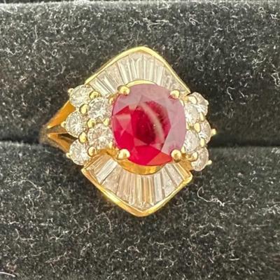 18 Karat Yellow Gold, Ruby and Diamond Ring