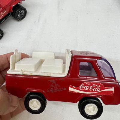 Vintage Coca Cola Coke 1987 Plastic Mustang, Corvette 200 Series 1997, Lifted Steel Truck 1987, Buddy L Corp Truck '87