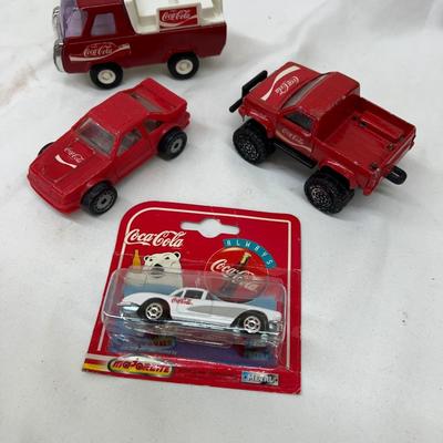 Vintage Coca Cola Coke 1987 Plastic Mustang, Corvette 200 Series 1997, Lifted Steel Truck 1987, Buddy L Corp Truck '87