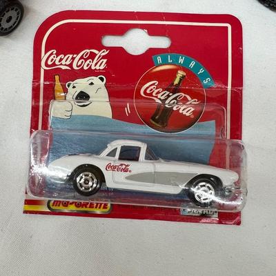 Vintage Coca Cola Coke 1987 Plastic Mustang, Corvette 200 Series 1997, Lifted Steel Truck 1987, Buddy L Corp Truck '87