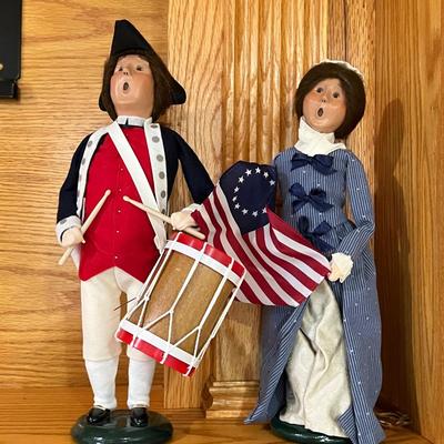 Pair of Byers Choice Carolers -Colonial Williamsburg Drummer & Betsy Ross