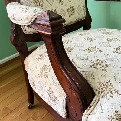 Antique Carved Victorian Armchair on Casters