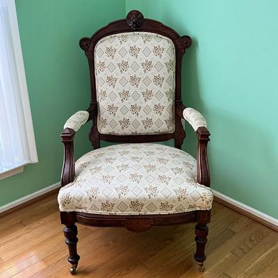Antique Carved Victorian Armchair on Casters