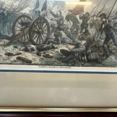 Pickett's Charge at Gettysburg Hand Colored Engraving