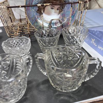 Dish rack shabby chic decorative Hibel plates Fenton Silver light bowls