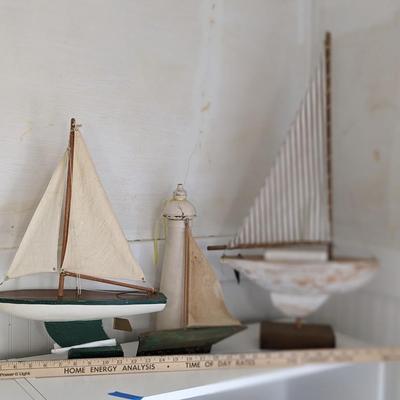 Sweet Collection of Vintage Model Boats and Lighthouse