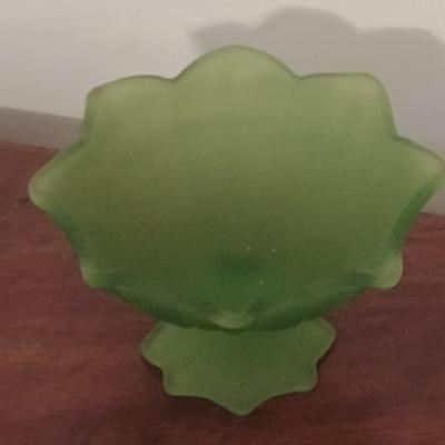 Vintage Westmoreland Lotus Green Satin Glass Compote Dish