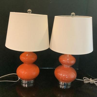 247 Pair of Two Orange Gourd Lamps