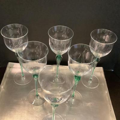 248 Set of 6 Crystal D'Arques-Durand Wine Glasses with Silver Tray