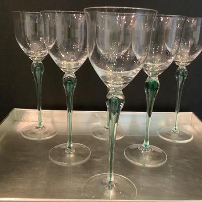 248 Set of 6 Crystal D'Arques-Durand Wine Glasses with Silver Tray
