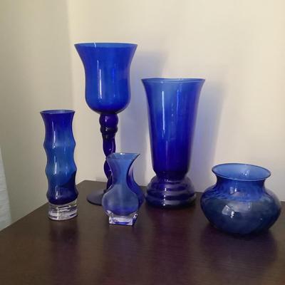 256 Cobalt Glass Lot with Assorted Vases