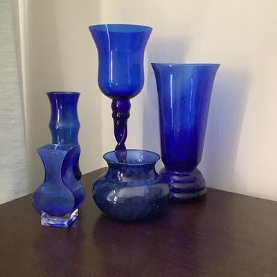 256 Cobalt Glass Lot with Assorted Vases