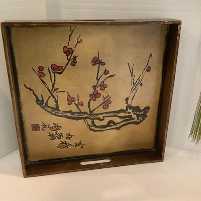 261 Green Asian Hanging Lantern with Cherry Blossom Tray