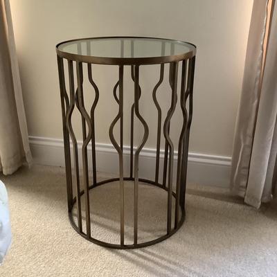 265 Round Metal Glass Top Side Table