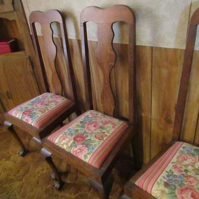 Set of Four Antique Solid Wood Chairs with Upholstered Seats