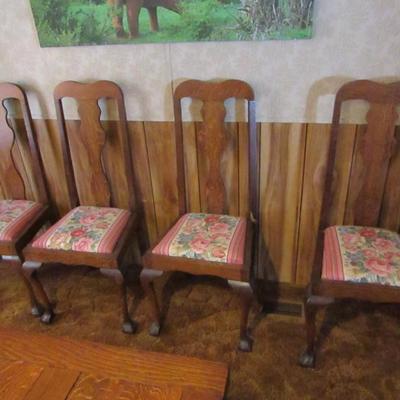 Set of Four Antique Solid Wood Chairs with Upholstered Seats
