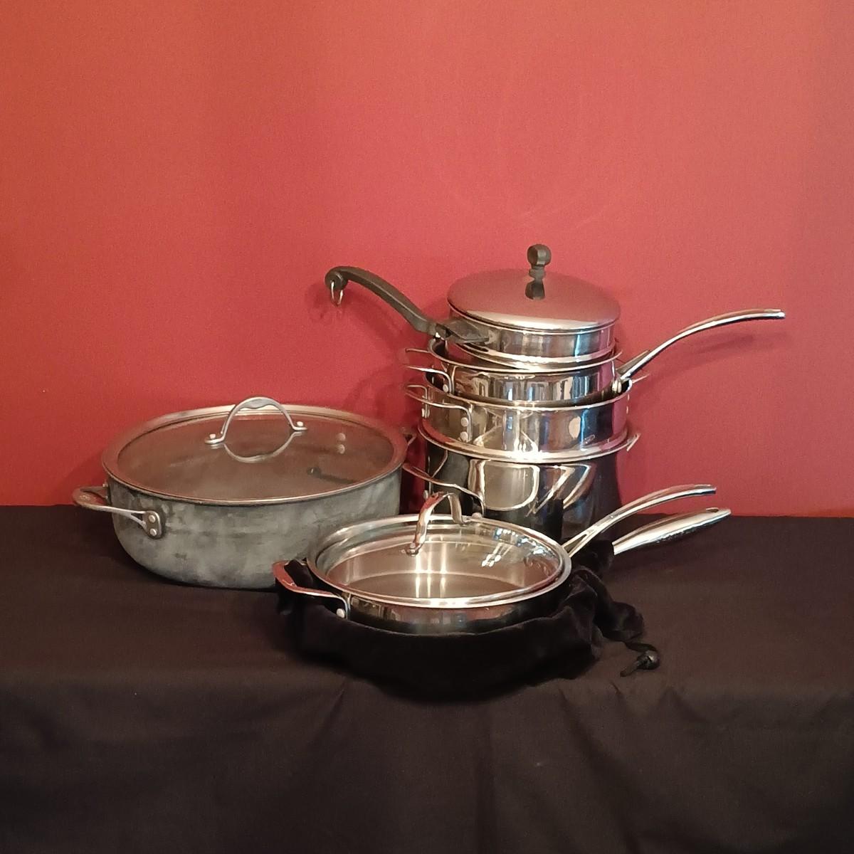 LOT 53D Calphalon Stainless Steel Pots, Calphalon Anodized Aluminium