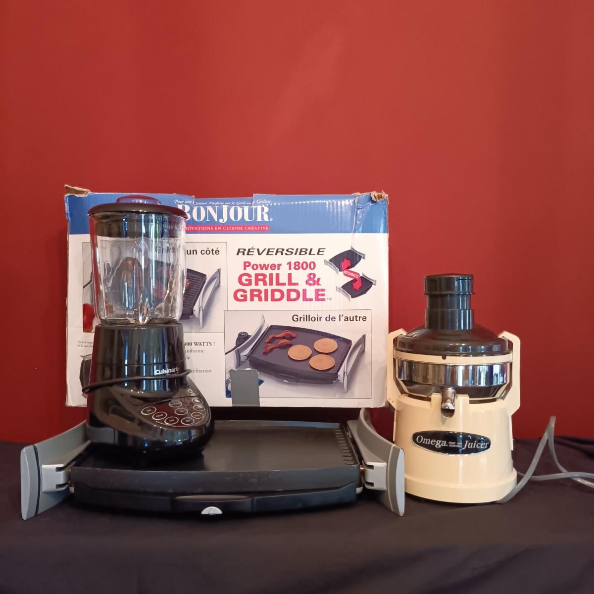 LOT 57D Bonjour Reversible Grill & Griddle, Omega Juicer and Cuisinart