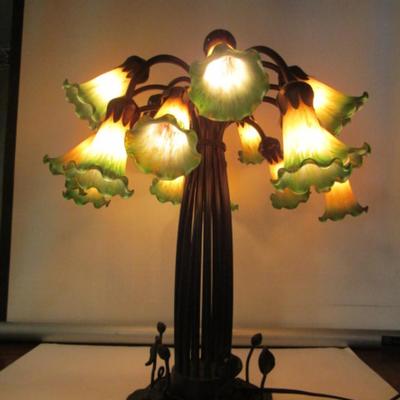 Tiffany Style Glass Tulip Shade Table Top Lamp with Metal Base- Approx 22