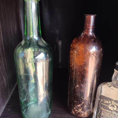 Three vintage bottles Duffy Malt Whisky - Jack Daniels and green Maderd