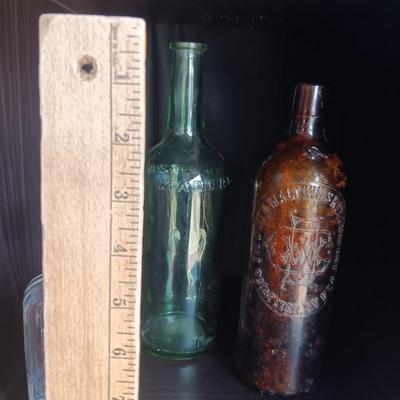 Three vintage bottles Duffy Malt Whisky - Jack Daniels and green Maderd