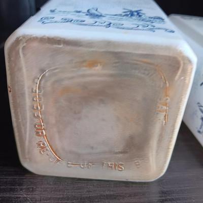 Two Vandermint Liquor White & Blue Decanter Bottle w/ blue & white tulip lids