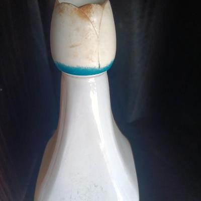 Two Vandermint Liquor White & Blue Decanter Bottle w/ blue & white tulip lids