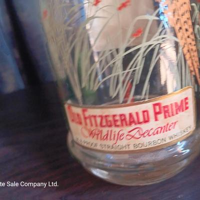 Beameister Noselbluemhen crock bottle with Old Fitzgerald Prime Wildlife glass bottle