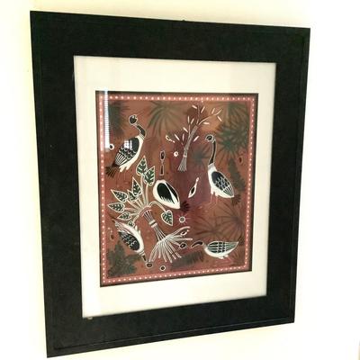 276 Aborigine Birds on Barkcloth Framed Art Work