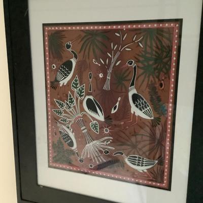 276 Aborigine Birds on Barkcloth Framed Art Work