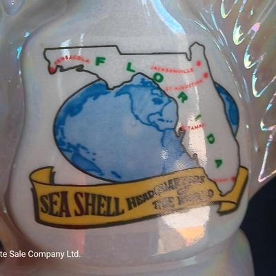 Jim Beam Florida seashell decanter with vintage Velvet tobacco tin