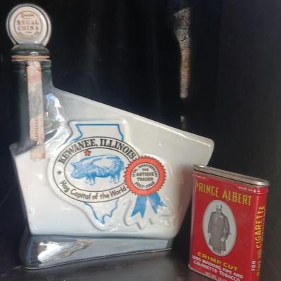 Kewanee Illinois Decanter with Prince Albert tobacco tin