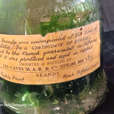 Rothschild Napoleon bottle and a Milk glass swirl Beams choice Decanter with prince Albert tin